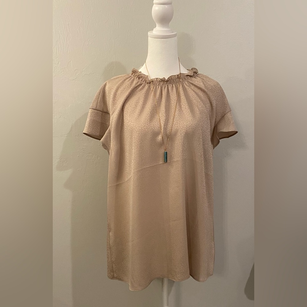 Express Jacquard ruffle mock neck top, size L